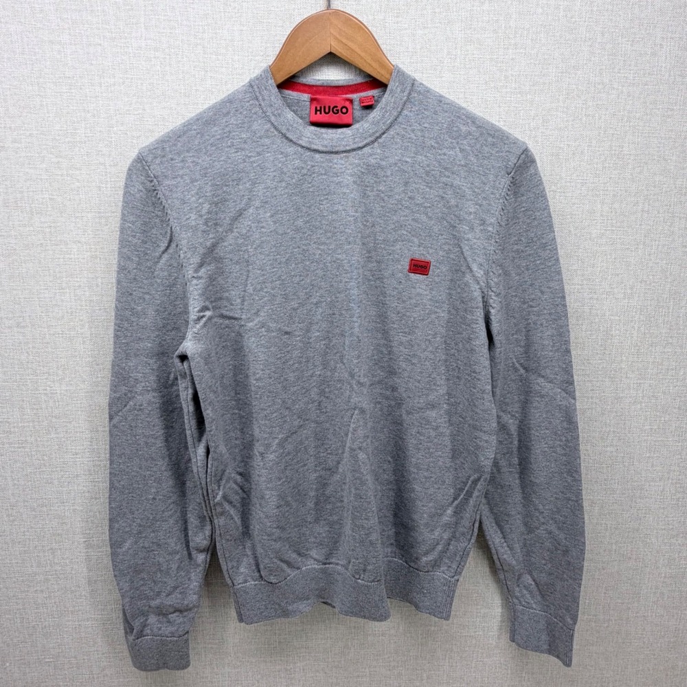 Hugo Boss Hugo Mens San Gottardo Crew Neck Sweater Grey Red Logo Size S Small